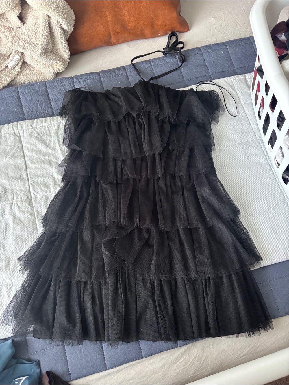 Altar'd State Black Strapless Tiered Tulle Dress